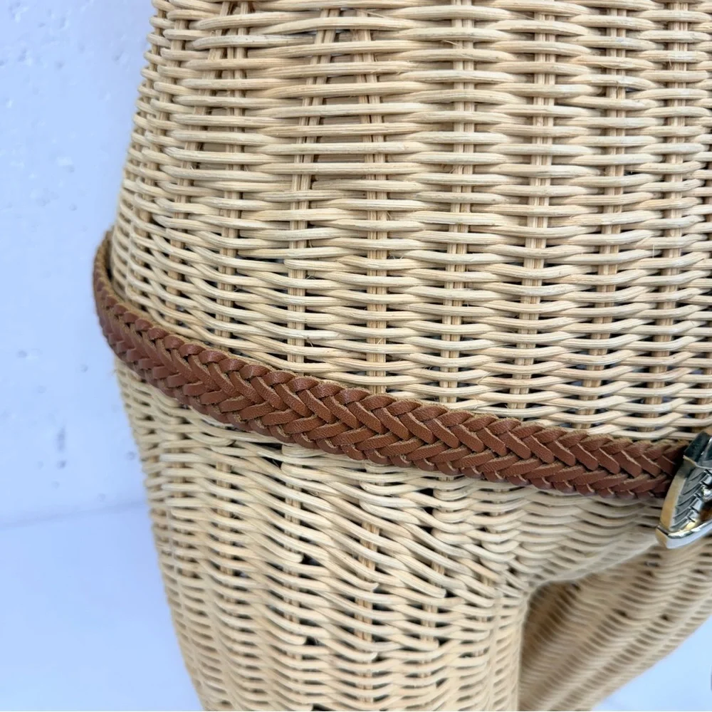 Chic Women’s Size XL Carmel Brown Braided Leather Belt Gold Hardware
